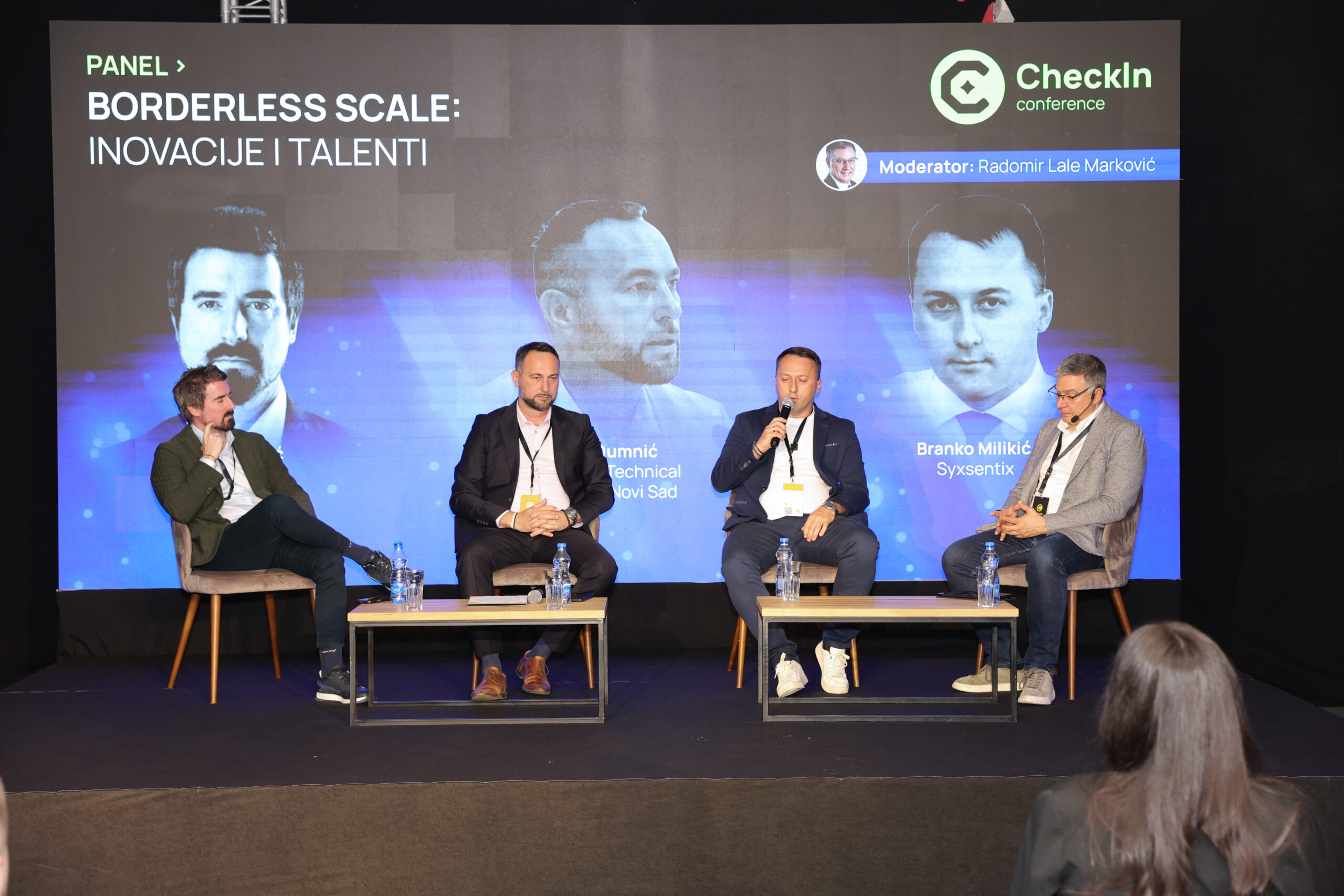 Ivan Pribicevic speaking during a panel discussion on Artificial Intelligence, talent development, and innovation at CheckIN Conference 2026 in Novi Sad