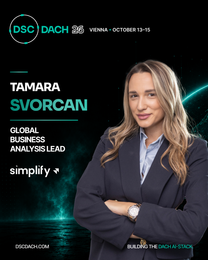 Tamara speaking about AI strategy at DSC DACH 26 in Vienna